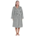 thumbnail image 6 of Plush Hooded Robes for Women Flannel Bathrobe, Mid-Length Fuzzy Wrap Robes Fleece Shawl Winter Warm Hooded Bathrobe Nightgown, Gray L, 6 of 9