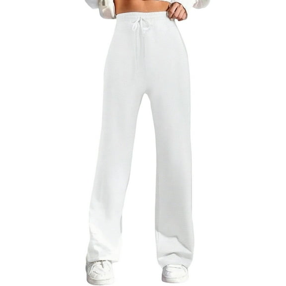 Arlun Women's Winter Casual Pants 2025 Elastic High Waist Drawstring Straight Leg Trousers Soft Cozy Warm Baggy Loungewear Pants with Pocket for Workouts and Fitness White XL
