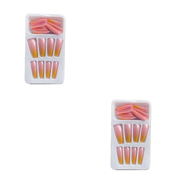 Vogacara 1 Juego de prensa de punta francesa en las uñas, uñas artificiales extralargas con degradado, Kit de manicura de salón de moda tipo 8 Pegamento 2g, gelatina 24 piezas 2piezas