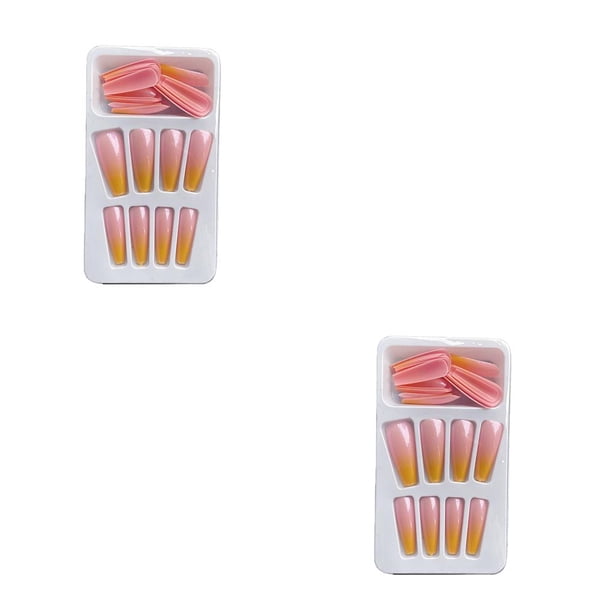 Vogacara 1 Juego de prensa de punta francesa en las uñas, uñas artificiales extralargas con degradado, Kit de manicura de salón de moda tipo 8 Pegamento 2g, gelatina 24 piezas 2piezas