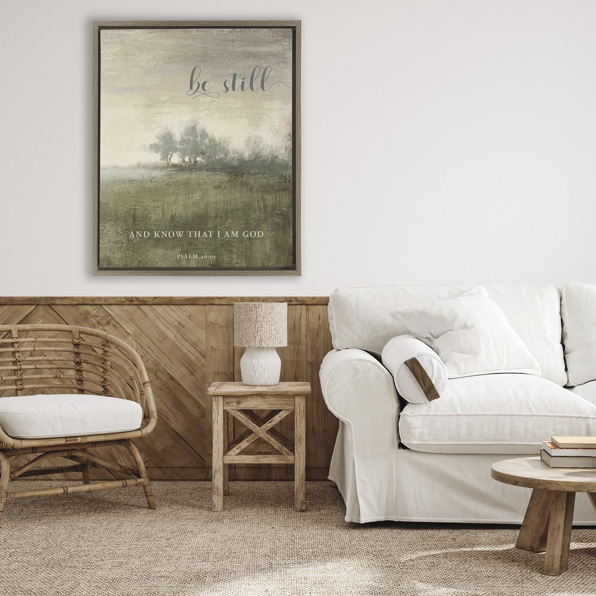 Stupell Industries Be Still Psalm 46:10 Brown Framed Floater Canvas Wall Art, design by Michael Marcon
