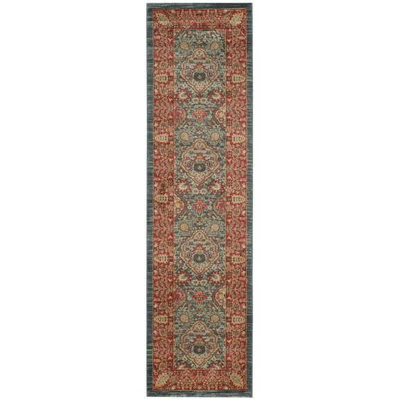 SAFAVIEH Mahal Napier Oriental Runner Rug, Navy/Red, 2'2" x 8'