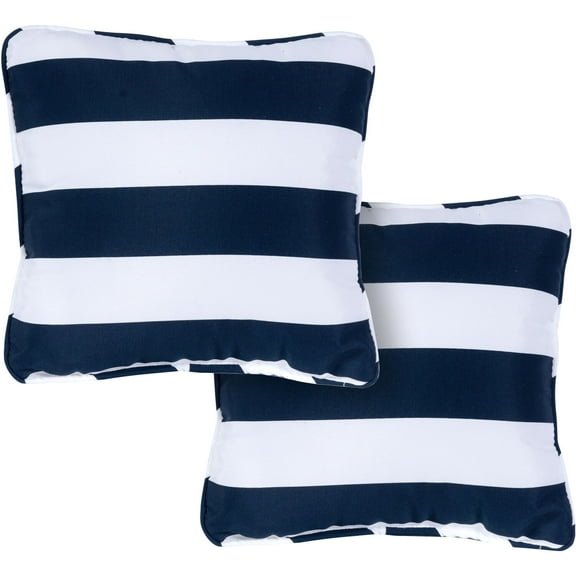 Hanover Stripe Indoor/Outdoor Throw Pillow, Decorative, Set of 2, Navy - HANTPSTRP-NVY