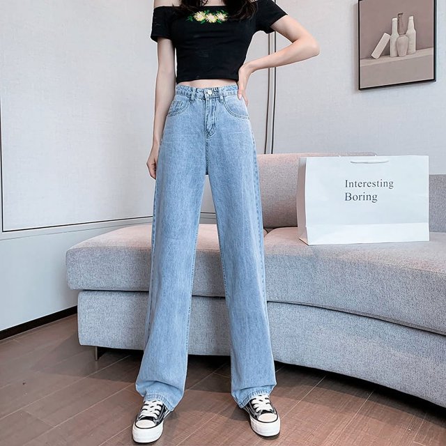 Vaqueros de pierna ancha de cintura alta para mujer, pantalones holgados y finos Hyunya wind rasgados rectos para fregar, primavera y verano, 2024