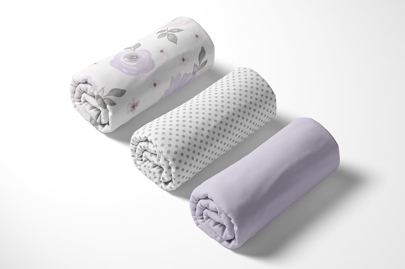 Sweet Jojo Designs Watercolor Floral Lavender and Grey Girl Fitted Crib Sheets Set 3 Piece