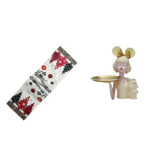 de mesa festivo de invierno con estatua de niña creativa, bandeja para guardar llaves, decoración artística moderna para mesa de centro navideñ