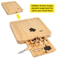 thumbnail image 3 of Tasty Natural Bamboo Cheese Board and Charcuterie Tray with Hidden Drawer, Utensils, Markers, and Chalk, 13" x 13", 3 of 12