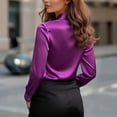 thumbnail image 4 of Satin Blouses for Women Trendy Fashion Business Outfit Long Sleeve Business Tops Satin Silk Work Shirt Formal Fall Outfits Dressy Tops Elegant Work Tops Satin Work Blouses Silk Shirts Purple M, 4 of 9