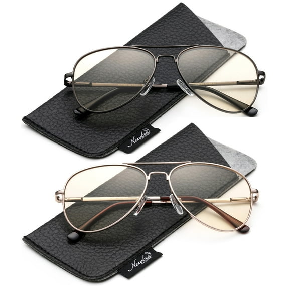 Kids Teens Blue Light Blocking Glasses - Anti Eyestrain - Computer Video Gaming Eyeglasses for Boys & Girls - Stylish Aviator Metal Frame with Spring Hinge Gaming Glasses