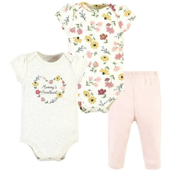 Hudson Baby Infant Girl Cotton Bodysuit and Pant Set, Soft Painted Floral Short-Sleeve, Preemie