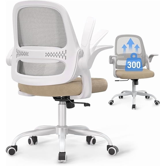 Ergonomic Mesh Office Chair for Home Office, Flip-Up Arms, Breathable Mesh Back & Thick Seat Cushion, Swivel Rolling Computer Desk Chair – BIFMA Certified, Supports 300 lbs (White Frame/Gray Seat)