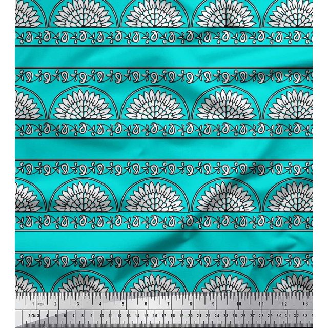 Soimoi Polyester Crepe Fabric Leaves,Floral & Paisley Block Decor Fabric Printed Yard 42 Inch Wide