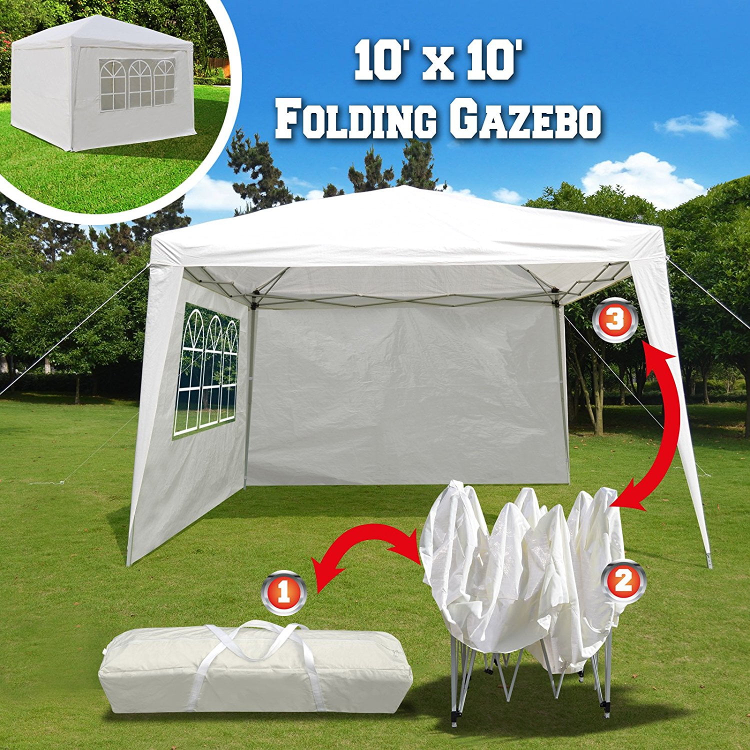 10' x 10' EZ Pop Up Canopy Tent Folding Wedding Party Tent Gazebo 4 Sidewalls 4 