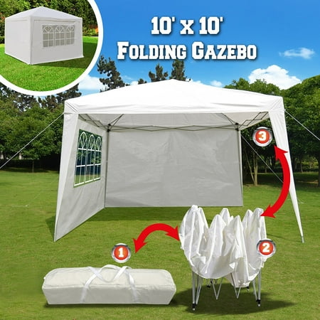 EZ POP UP Wedding Party Tent 10?x10? Folding Gazebo Beach Canopy W/Carry Bag & 4 Sidewalls & Side