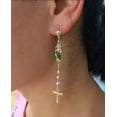 thumbnail image 2 of Aretes largos San Judas Tadeo, oro laminado 18k, con cruz, 2 of 5