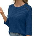 thumbnail image 4 of Dagugfen 3/4 Length Sleeve Womens Tops Ribbed Crew Neck Button Textured Knit Comfy Sweater Tops Fall Winter, 4 of 5