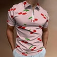 thumbnail image 2 of Cherries Men Zipper T-shirt Summer Casual Short Sleeve T-shirt Top, 2 of 7