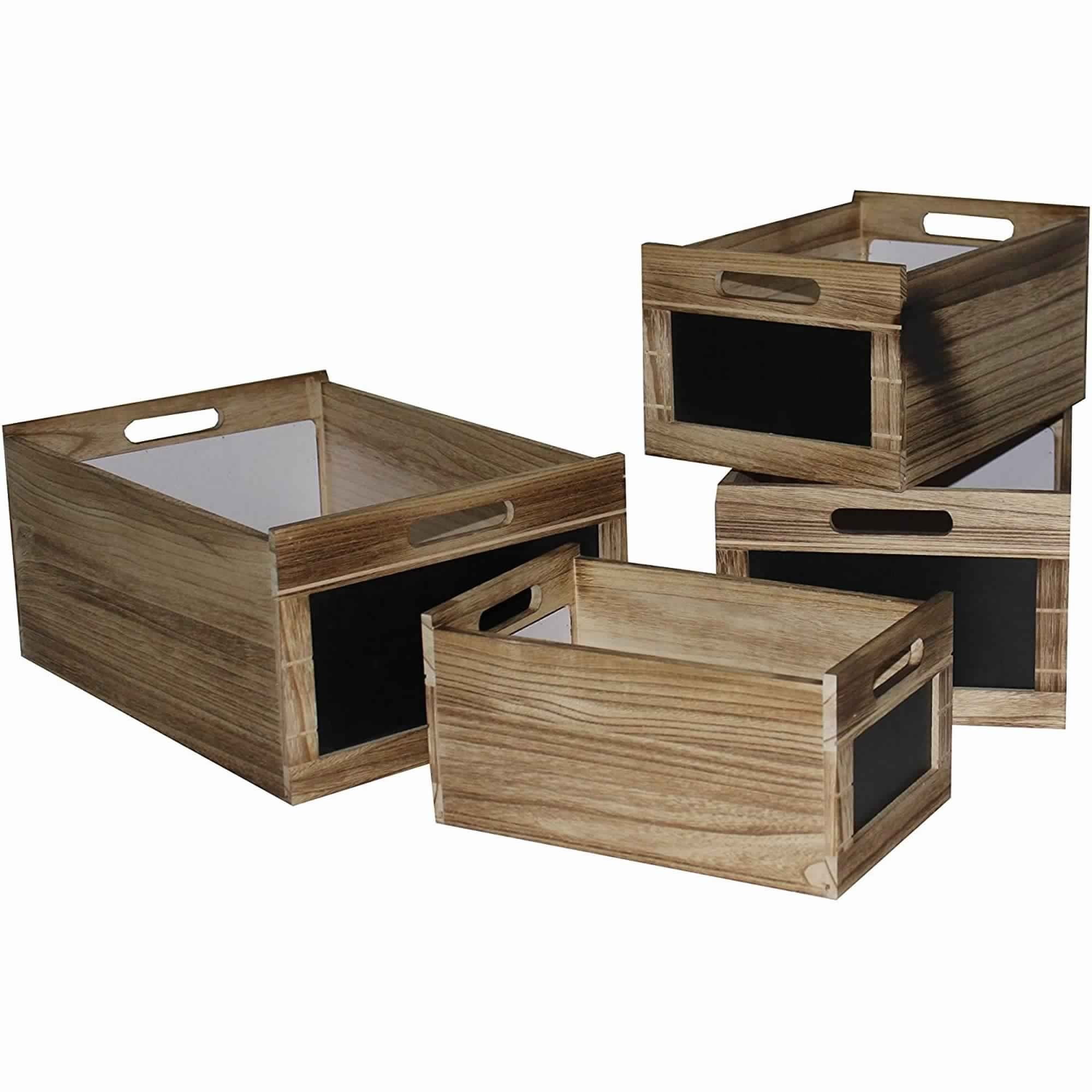 Set of 3 MyGift Nesting Rustic Brown Wood Storage & Accent Crates