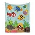 thumbnail image 1 of Deep Sea Soft Flannel Fleece Throw Blanket, Cartoon Ocean Scene with Various Fishes and Vivid Corals, Cozy Plush for Indoor and Outdoor Use, 70" x 90", Multicolor, by Ambesonne, 1 of 6