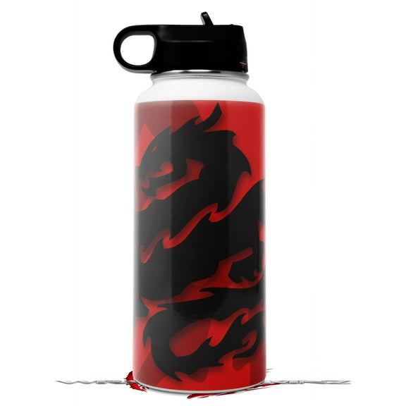 Skin Wrap Decal compatible with Hydro Flask Wide Mouth Bottle 32oz Oriental Dragon Black on Red (BOTTLE NOT INCLUDED)