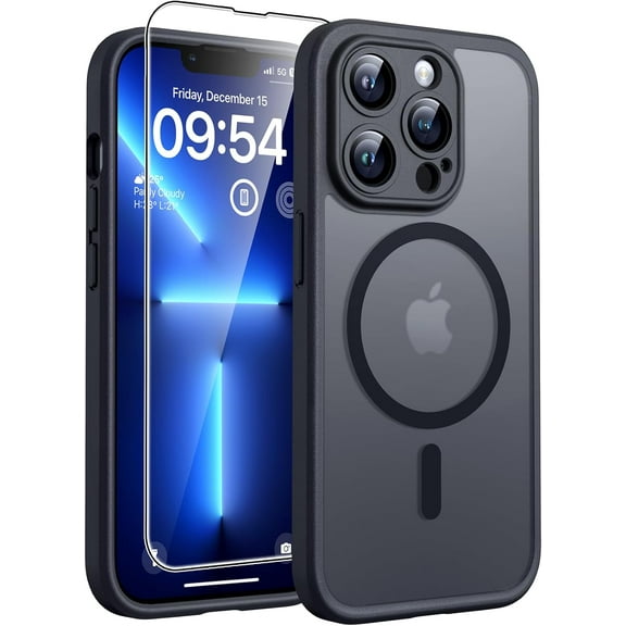 Magnetic for iPhone 13 Pro Case Upgraded Full Camera Protection Compatible with Magsafe Drop Protection Translucent Matte Back Bumper Phone Cover 6.1-Inch(Black)