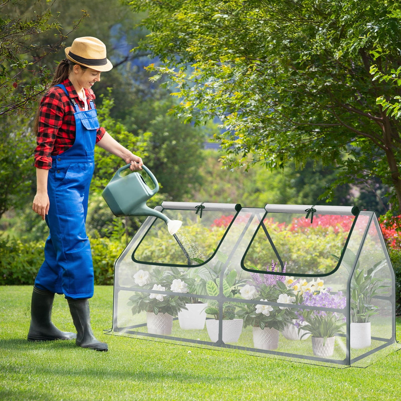 Aoodor 4 ft. x 2 ft. x 2 ft. Mini Greenhouse with 2 Zipper Doors, Water Resistant UV Protected for Flowers, vegetables and herbs - Transparent