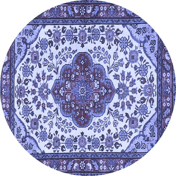 Ahgly Company Machine Washable Indoor Round Medallion Blue Traditional Area Rugs, 3' Round