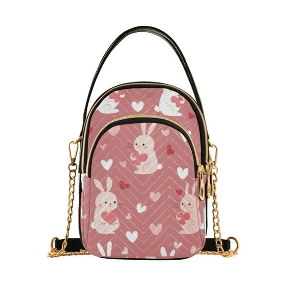 FORMRS Crossbody Bag for Women Quilted Travel Shoulder Cell Phone Purse with Chain Strap Handbag, Bunny Love Blooms