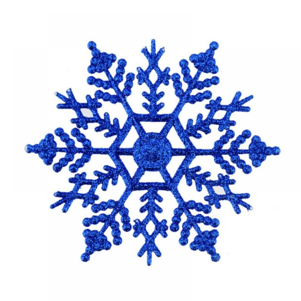 12 Pack Blue Snowflake Ornaments Plastic Glitter Snow Flakes Ornaments ...