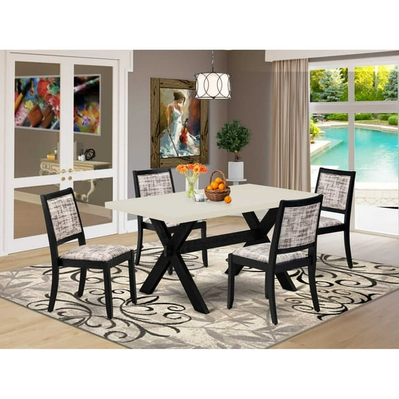 East West Furniture X-Style 5-Piece Kitchen Dining Set in Linen White Finish