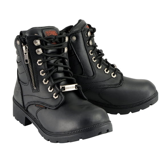 Milwaukee Leather MBL9321WP Women's Black Waterproof Lace-Up Motorcycle Biker Rider Boots w/ Side Zipper 8
