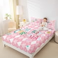thumbnail image 4 of Homewish Girls Christmas Gifts Twin Sheet Sets,Merry Xmas Twin Fitted Sheet,Pink White Rhombus Flat Sheet For Girl,Microfiber Bedroom Decor,3-Piece, 4 of 7