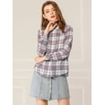 thumbnail image 2 of Allegra K Camisa A Cuadros Con Botones Ligero Manga Larga Ajuste Clásico Para Mujer Púrpura L, 2 of 6