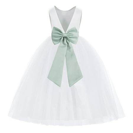 

White V-Back Satin Special Occasion Dresses for Toddler Girls 219T