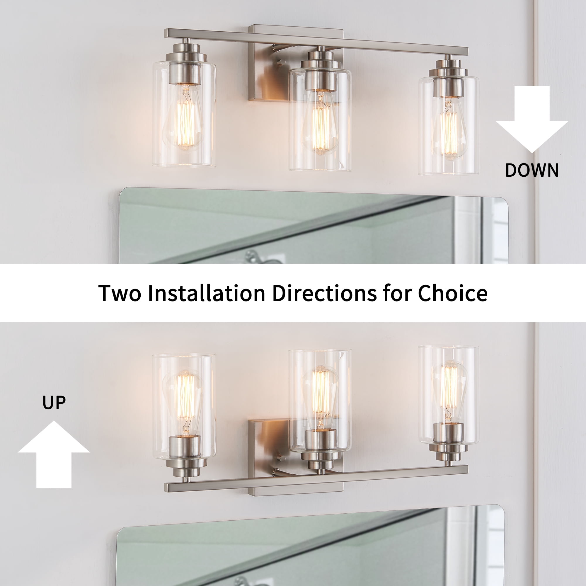 Kyrid Bathroom Vanity Light Fixtures, 3 Light Modern Wall Lamp with Glass Shade for Mirror Bedroom Hallway