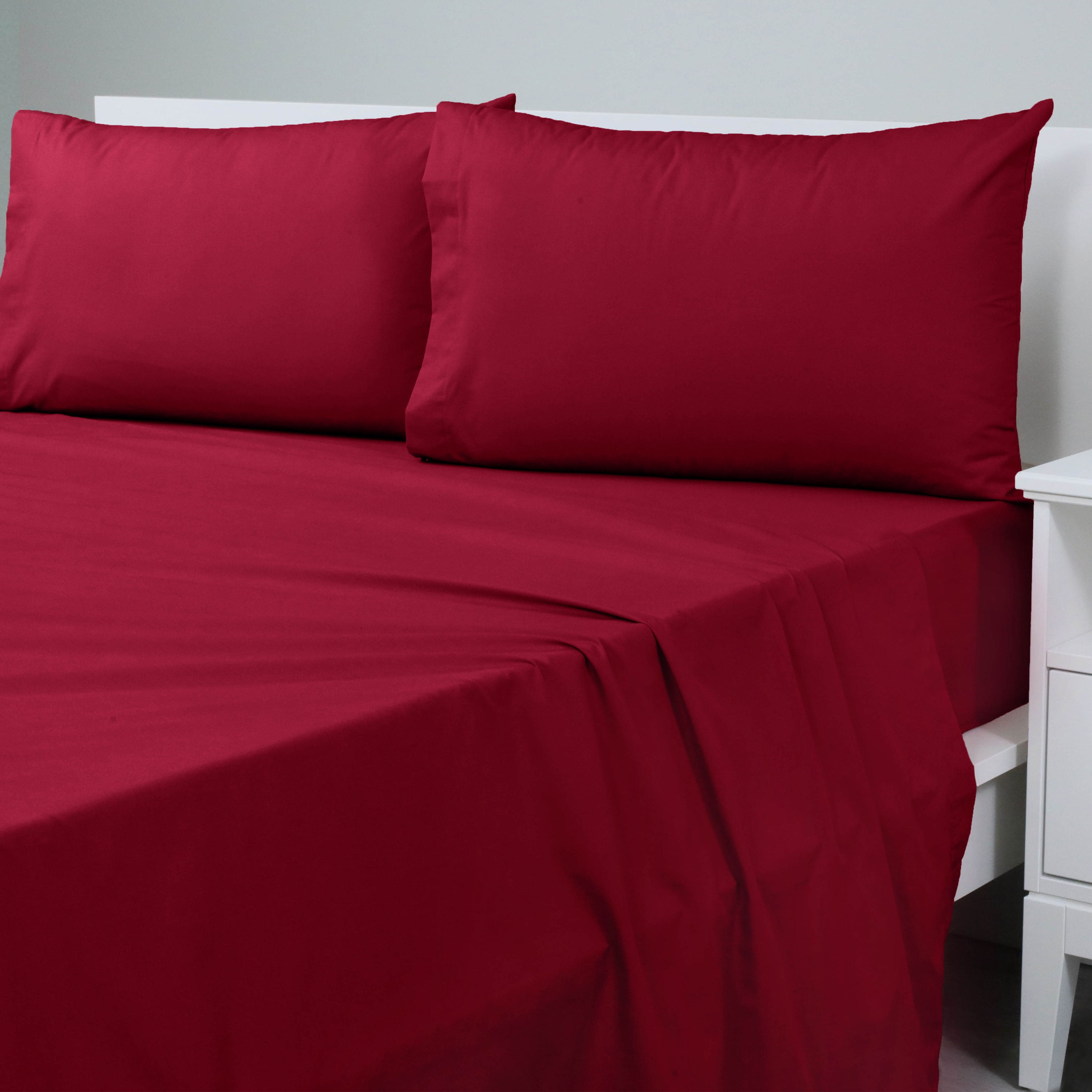 Soft Lightweight Brushed Cotton Blend Bed Sheet Set – 4-Piece Full – Red