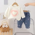 thumbnail image 2 of WRKEKC Girls Toddler Outfits 1-7 Years Heart Applique Fringe Sweatshirt & Polka-Dot Denim Pants Two-Piece Casual Fall Set, 2 of 4