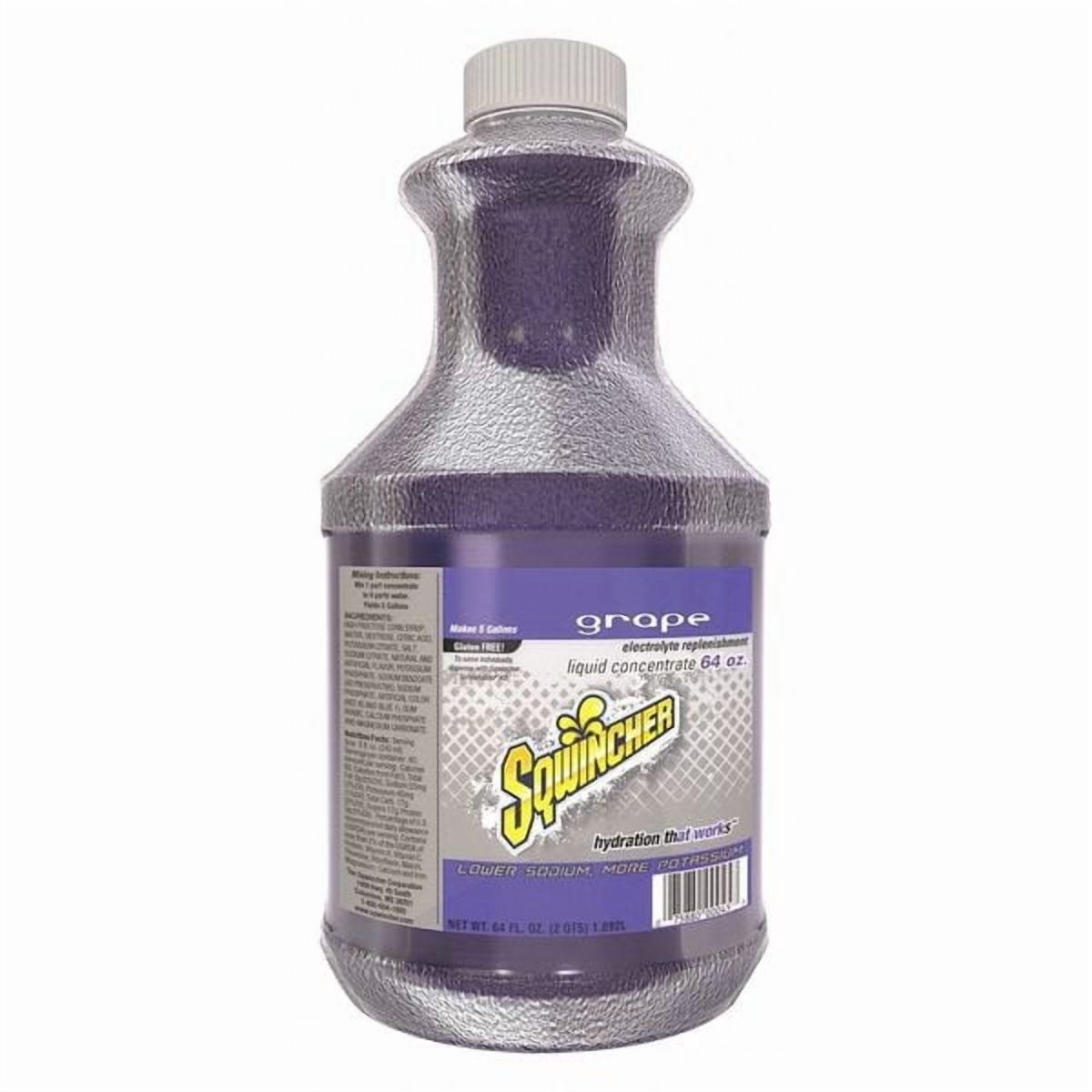 Sqwincher® Regular Liquid Concentrate, 64 oz Bottle, 5 gal Yield, Grape, 6/Case