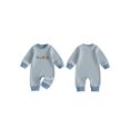 thumbnail image 2 of Cenuakty Baby Boy Fall Romper Waffle Stripe Print Embroidery Long Sleeve Jumpsuits, 2 of 8