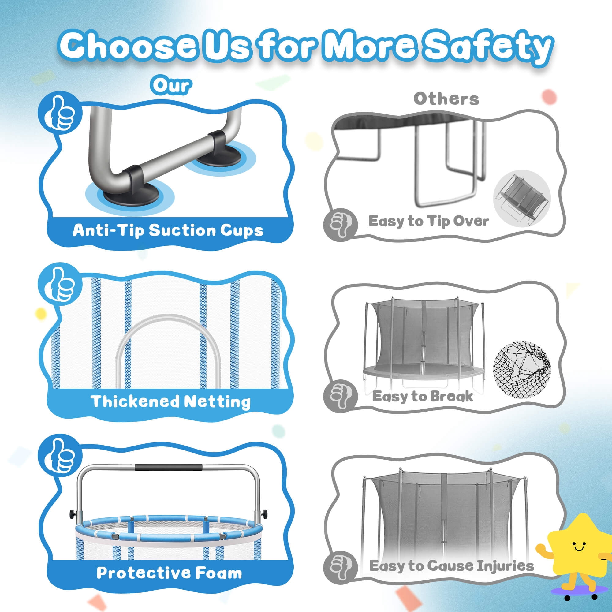 SERAY 55-65" Kids Trampoline with Safety Enclosure & Mini Balls, Indoor/Outdoor Fun for Toddlers, Durable, Quiet, and Safe Bouncing Toy for Boys and Girls