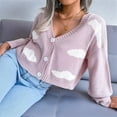 thumbnail image 6 of Women'S Casual Elegant Cloud Print Cropped Button Front Long Sleeve V Neck Knit Cardigan Pink S, 6 of 8
