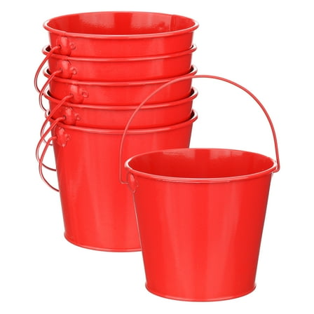 6-Pack Small Metal Bucket with Handle, 12x10cm Galvanized Buckets Small Metal Pails with Handle[Red]