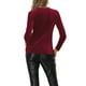 thumbnail image 3 of Blusa de terciopelo elástica de manga larga y cuello redondo para mujer Inspire Chic en color rojo vino, 3 of 6