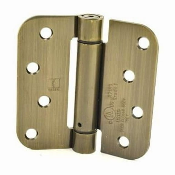 Hager 175245 4" x 4" 5/8" Radius Corner Steel Full Mortise Residential Spring Hinge Antique Brass Finish
