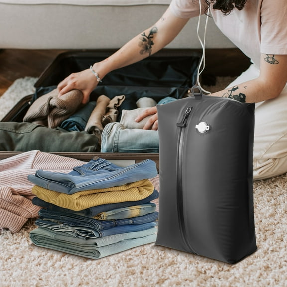 Grusce Travel Vacuum Bags, Vacuum Compression Bag, IP67 Reusable Vacuum Seal Packing Cubes for Suitcases and Backpack Space Saver Vacuum Bag