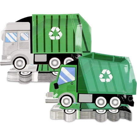 Garbage Trash Truck Birthday Decorations Trash Truck Shaped Disposable Plates Garbage Party Paper Dessert Plates for Waste Management Recycling Decor Birthday Baby Shower Party Supplies Favors