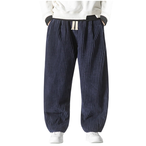 Pantalones largos de moda para hombre, casuales, de color sólido, de pana, con bolsillos y cuerda elástica, pantalones casuales para hombre.