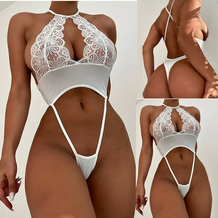 

BallsFHK Women s Fashion Sexy Lace One-piece Set Suit Solid Color Wireless Bra Sexy Underwear Panties