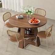 43.3-59 Extendable Round Dining Table for 4-8, Mid Century Modern Wooden Round Table with Removable Leaves Space Saving, for Kitchen Living Room