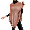 thumbnail image 2 of Poncho Shawl, Duoif Womens Solid Color Frayed Pullover Fringed Shawl Sweater Cape Fashion Coat Shawl Wraps for Women Pink L, 2 of 5
